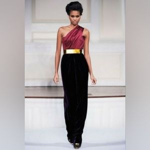 ^□$5,700 OSCAR DE LA RENTA COUTURE STUNNING SILK PURPLE BURGUNDY RUNW GOWN 4 S